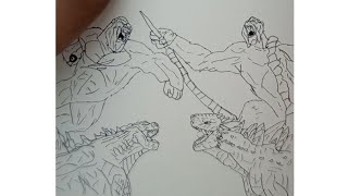 How to draw Godzilla x Kong vs Skar King x Shimo  step by step  Godzilla x Kong The New empire [upl. by Maxantia]