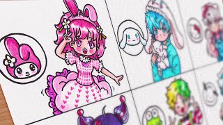 Drawing Sanrio World but HUMAN  All Character My Melody Kuromi Cinnamoroll Kerropi sanrio [upl. by Constancia]