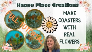 DIY Resin Coasters with Real Flowers amp Gold Trim Full Tutorial [upl. by Fidele736]