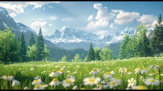 Relaxing Spring Meadow with Birds Chirping Ambient Nature Sounds Wildflowers Mountain View 8 Hours [upl. by Ruth]