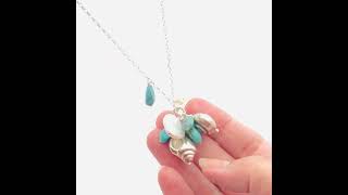 sterling silver seashell turquoise and pearl charm necklace [upl. by Inalak]