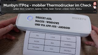 Munbyn ITP04  mobiler  tragbarer Bluetooth A4 Thermo  Drucker  ohne Tinte  Toner  Kurz  Test [upl. by Annodal617]