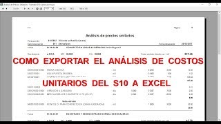 COMO EXPORTAR EL ANÁLISIS DE PRECIOS UNITARIOS DEL S10 A EXCEL [upl. by Milak]