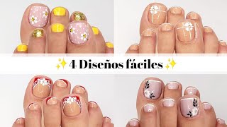 💅 ¡4 DISEÑOS DE UÑAS DE PIES CON FLORES BLANCAS 🌸✨  Tutorial Fácil y Creativo [upl. by Rodavlas]