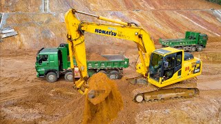 Excavator Loading Dump Trucks Working at construction site with two Passes  Sotiriadis Mining Works [upl. by Nnaitsirhc]