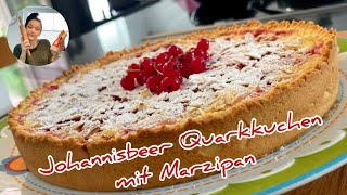 Johannisbeerkuchen mit Quark und Marzipan  Johannisbeer Quark Kuchen Rezept [upl. by Burgess]