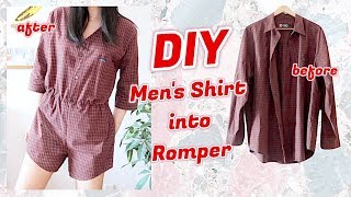 Refashion DIY Mens Shirt into Romper Jumpsuit  ファッション 古着リメイク服  옷리폼  COSTURAㅣmadebyaya [upl. by Aneala]