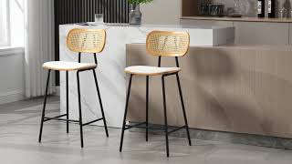 Wahson Midcentury White Breakfast Bar Stools Counter Chairs in Rattan High Stools for Dining Room [upl. by Perlie]