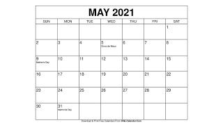 Printable May 2021 Calendar Templates with Holidays  Wiki Calendar [upl. by Aitnahc303]