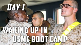 USMC Boot Camp Day 1  Waking Up in Marine Corps Boot Camp [upl. by Roberta]