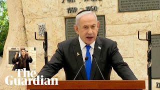 Netanyahu heckled during Israel Memorial Day speech [upl. by Naiviv623]