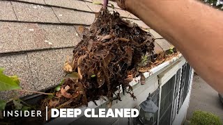 How Clogged Gutters Are Deep Cleaned  Deep Cleaned [upl. by Bouzoun]