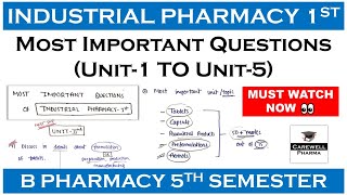 Industrial pharmacy 5th semester important questions  industrial pharmacy 5th semester  Carewell [upl. by Ardnod1]