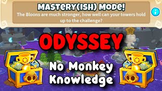 BTD6 Odyssey Hard Mode Tutorial  No Monkey Knowledge Guide  Masteryish Mode [upl. by Dloraj]