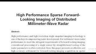 High Performance Sparse Forward Looking Imaging of Distributed Millimeter Wave Radar [upl. by Chouest]