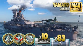 Battleship Yamato in action on map Greece  World of Warships [upl. by Demah]