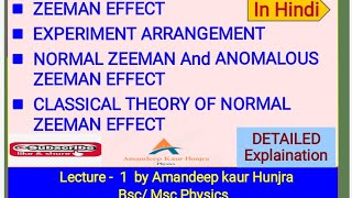 Zeeman EffectNormal amp Anomalous Zeeman effectClassical theory of Normal Zeeman effectzeemaneffect [upl. by Leaj]