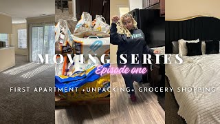 MOVING INTO MY FIRST APARTMENT AT 19 Moving Series Ep1 empty tour unpacking grocery shopping [upl. by Figge]