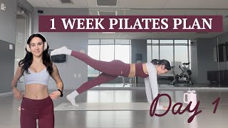 Day 1 Pilates Plan  strong amp toned abs  beginner friendly Pilates Challenge [upl. by Ecirtal824]