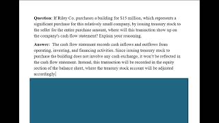 Cash flow statement Building purchased by issuance of treasury stock [upl. by Mlawsky475]