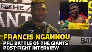 Francis Ngannou Reacts to Emotional Win Over Renan Ferreira At Battle of the Giants  MMA Fighting [upl. by Meter]