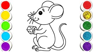 Mouse 🐁 loves cheese 🧀 Drawing Painting Coloring for Kids and Toddlers [upl. by Lorenzana]