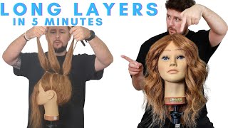 HOW TO CUT LONG LAYERS WITH BANGS IN 5 MINUTES [upl. by Llerrud]