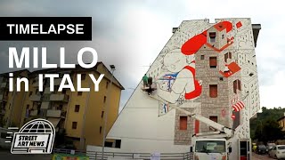 Millo Timelapse quotBackpack Homequot mural in Italy [upl. by Enihpets]