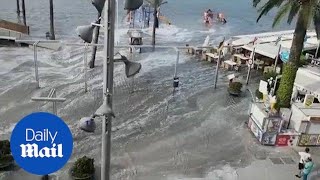 The streets of Alcudia in Mallorca are flooded by minitsunami [upl. by Bodnar327]