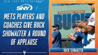 Mets players coaches and fans give Buck Showalter round of applause  SNY [upl. by Lertnahs]