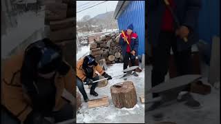 Manganese steel ax firewood chopping process [upl. by Rialcnis806]