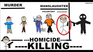 Murder Manslaughter Homicide a killing differences explained in less than 5 minutes [upl. by Aliekahs]