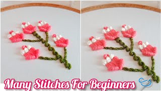 Hand work Embroidery Flower 🌹 Many Stitches For Beginners Must Important FR Hand Work Embroidery 🪡 [upl. by Naellij]