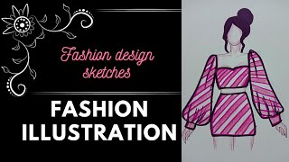 how to draw a simple dress sketch for beginnersfashion illustration  step by step tutorial ❤️ [upl. by Albin]