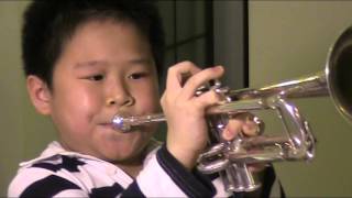 7 years old Maurice Mao plays trumpet triple high c 毛佳瑞 吹3点 C （2015 4 23 ） [upl. by Solim559]