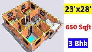 23 x 28 house plan  23 x 28 house design  650 Sqft [upl. by Ayotnahs]