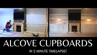 Alcove Cupboards and Shelves Build  in 2 Minute Timelapse  Rob  Home [upl. by Ellehcim]