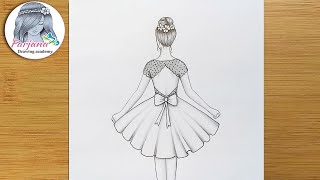 Easy way to draw a girl with beautiful dress  step by step  Pencil sketch Tutorials  Art Video [upl. by Ailen282]