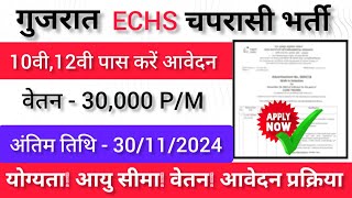 गुजरात ECHS चपरासी भर्ती 2024 ✅ 10वी12वी पास करें आवेदन ✅ बिना परीक्षा होंगी भर्ती [upl. by Enirtak828]