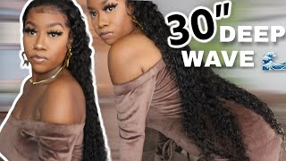 I’m Obsessed 😍 With This 30” Wavy Slick Back Look FT Ali Pearl Hair 13x4 Deep Wave Wig [upl. by Vladimar]