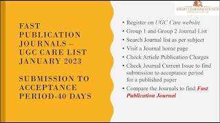 Fast publication Journals – UGC CARE List January 2023  submission to acceptance period  40 days [upl. by Llert]