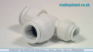 JG Speedfit Tee Reduced End 22mm x 15mm x 22mm  pushfit plumbing fitting part No PEM3022DW [upl. by Sachs508]