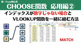 【Excel講座】CHOOSE関数 応用編！インデックスが数字でなくても大丈夫！MATCH関数WEEKDAY関数と一緒に組む方法＆VLOOKUP関数と一緒に組む方法を完全攻略！ [upl. by Veronika]