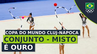 Copa do Mundo de Ginástica Rítmica 2023  Conjunto Brasileiro é ouro na série mista em ClujNapoca [upl. by Elesig]