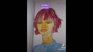 Suluboya portre🎀🤟Watercolor portrait painting art trendingshorts [upl. by Brie]