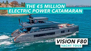 This €5m power catamaran has an electric future  VisionF 80 yacht tour  Motor Boat amp Yachting [upl. by Ayr]