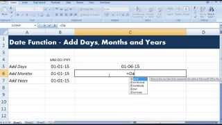 Excel Date Function to Add months to date to add days to date and add years to date [upl. by Ehtnax830]