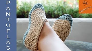 PantuflasZapatillas muy fáciles tejidas en dos agujasSoy Woolly [upl. by Trilley]