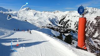 25MPH Skiing BLUE RESERVOIR to bottom of Lanchettes 45 lift GoPro 8 HD POV  Les Arcs  Mar 2023 [upl. by Nathanoj]