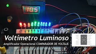 Vúmetro Voltímetro LuminosoAmplificador comparador de voltaje OPAMP LM324  LM741 OPAMP [upl. by Airod]